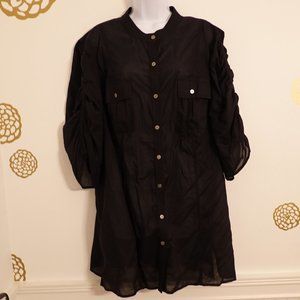 (NWT) Calvin Klein Cotton Voile 3/4 Sleeve Long Tunic 2X (Black)